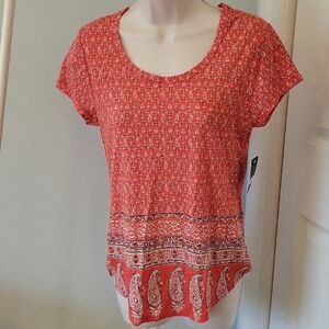 Lucky Brand Orange and Navy Blue Paisley Print T shirt NWT sz Medium